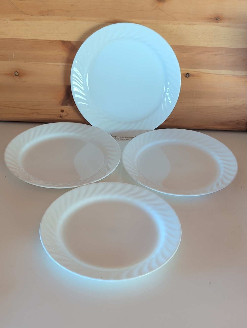 Set of 4, Corelle By (Corning) Enhancements White Swirl Coup ,Dinner Plates. USA